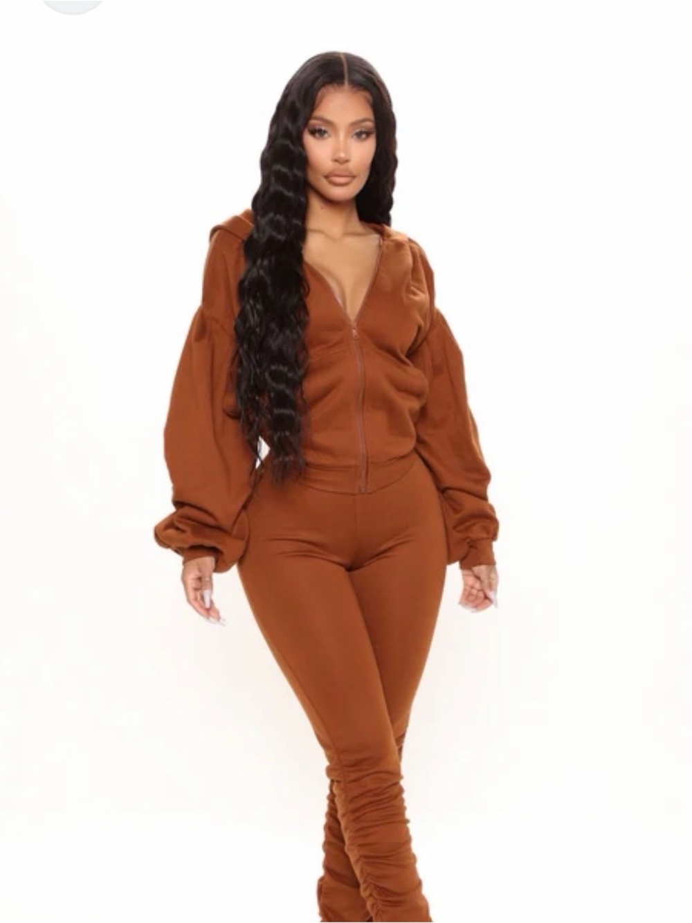Fashion Nova Women's Brown Zip-Front Hoodie 2 Piece  Set